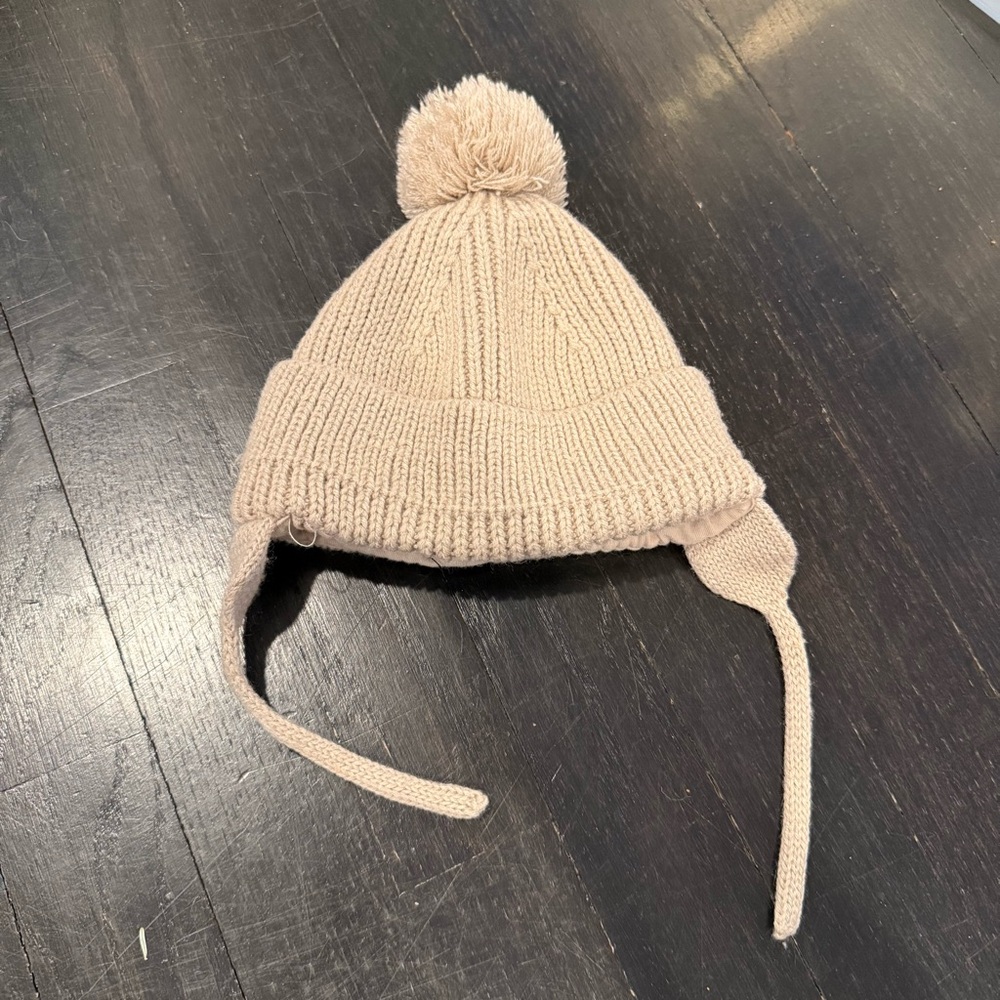 Zara - baby 0-6m Cozy Knit Pom-Pom Hat for baby - Beige